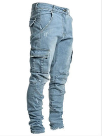 Slim Fit Straight Leg Custom Denim Jeans Men's Pencil Pants Fit Slim Skinny Solid Color Zipper Pockets Men Fashion Casual Jeans