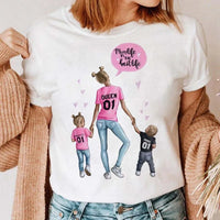 Maycaur Women Cartoon Mom Mother Boy Girl Print Mother Lady T-shirts Casual Top T Shirt Ladies Womens Graphic Female Tee T-Shirt