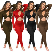 Sexy Cut Out Twist Rompers Womens Jumpsuit Casual Sport Fitness Hollow Out Long Sleeve Leggings Club Party Soft Women Overalls