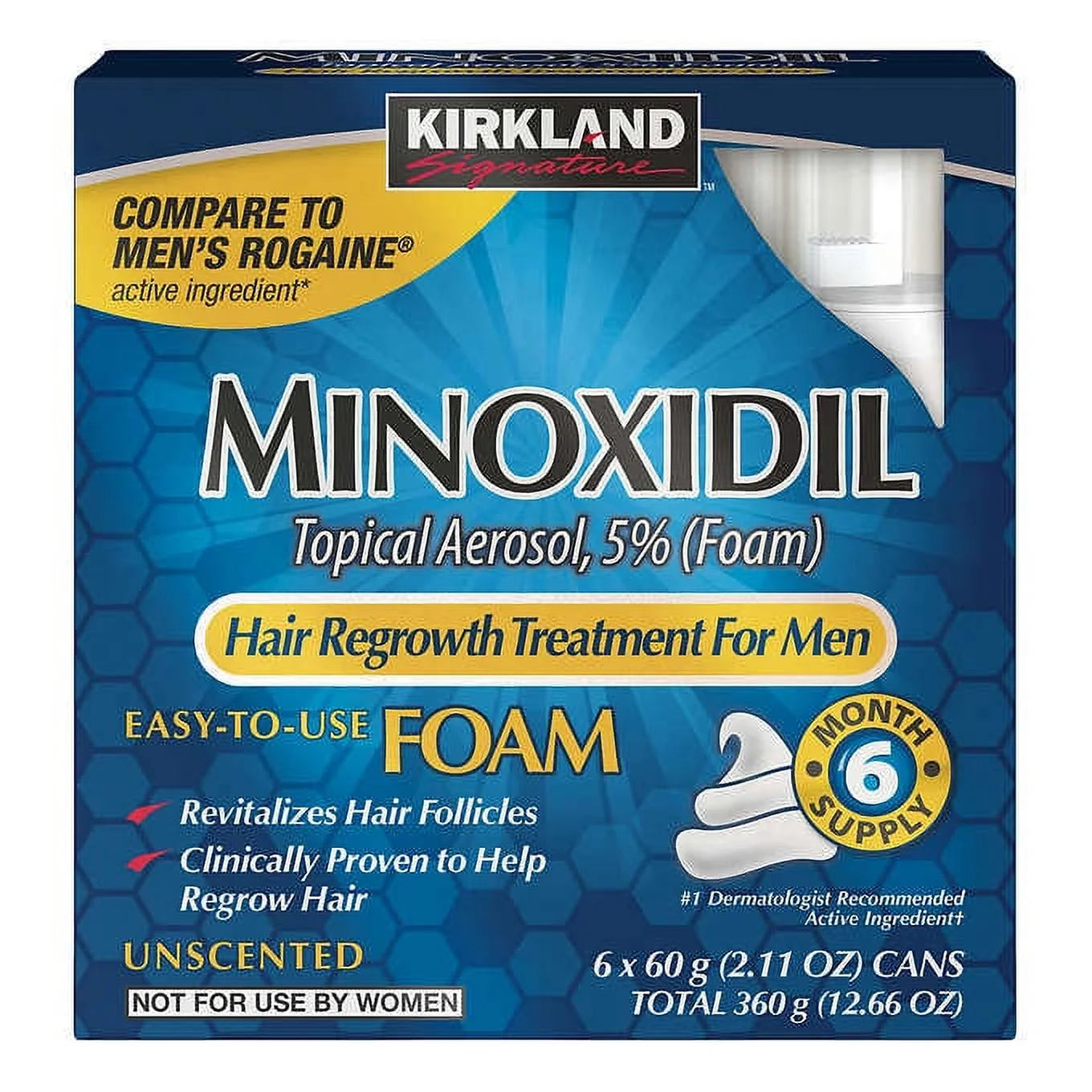 Kirkland Signature Hair Regrowth Treatment Minoxidil Foam for Men, 2.11oz (6 Ct)