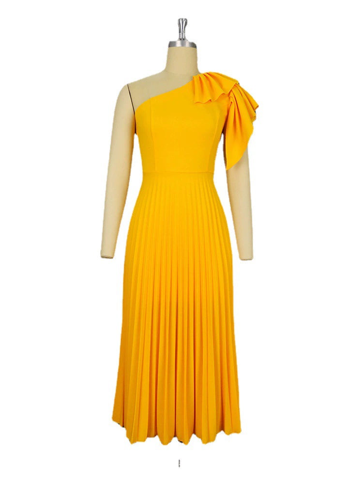 New Fashion plus Size Sexy Oblique Shoulder Pleated Dress plus Size Ye Mega Mart Center New Fashion plus Size Sexy Oblique Shoulder Pleated Dress plus Size Ye Mega Mart Center