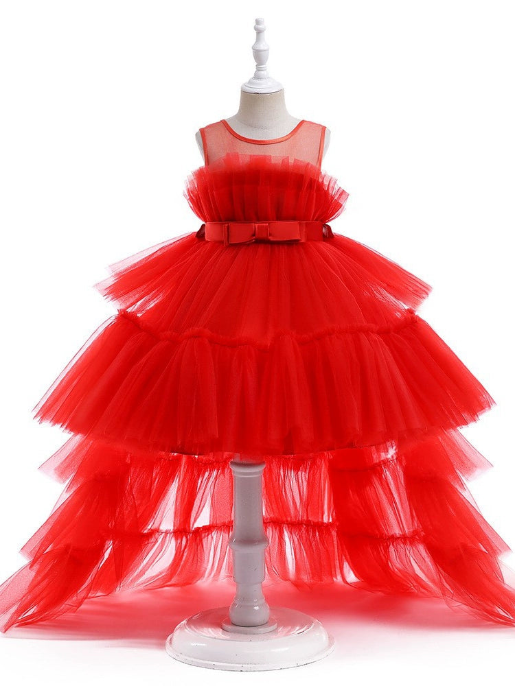 New Children's Princess Dress Pettiskirt Detachable Trailing Dress Gauze Dress Girls Piano Host Catwalk Performance Costumes