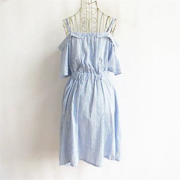 Hot Pull Series Women's Clothing Genuine A- 4-10-3-2 off-the-Shoulder Strap Lace-up Pure Cotton Summer Dress 81416158