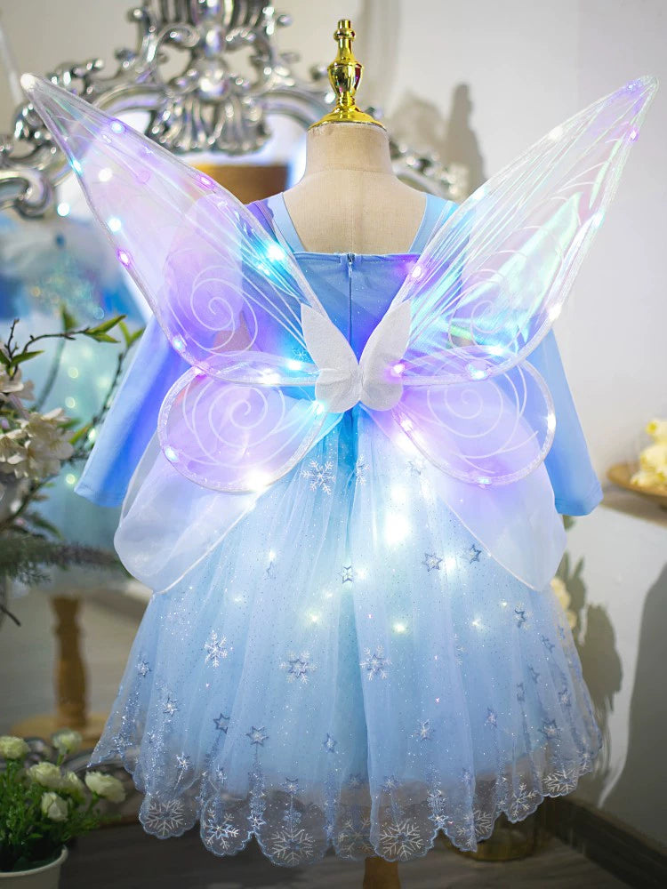 Girls' Halloween Spring and Autumn Classy Luminous Wings Lolita Children's Princess Elsa Dress Birthday Dress Autumn