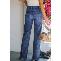 2024 Pure Color Washed Denim Women Fashion Idle Style Loose Cool Casual High Waist Straight-Leg Pants Women