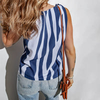 V Neck Fashion Loose Contrast Color Stripes Sleeveless Halter