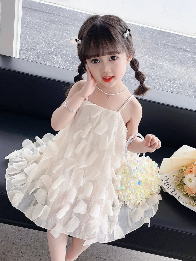 Women Children's Summer Clothing Petals Sleeveless Sling Dress 2023 New Girl's Elegant Sweet Formal Dress Princess Dress