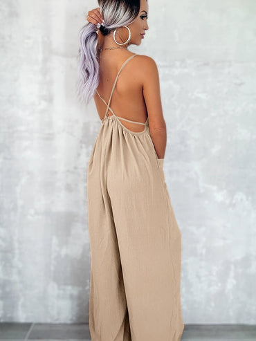 European and American Sexy Cold-Shoulder Sleeveless Jumpsuit Trousers Sling