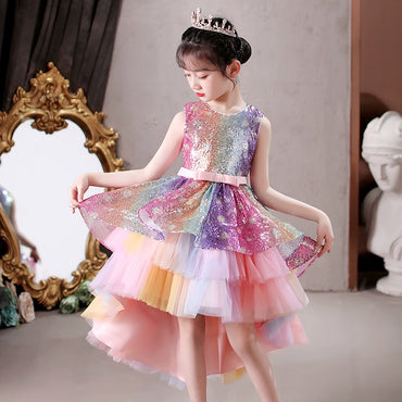 Children's Elegant Sequin Trailing Dress Piano