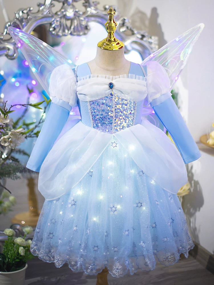 Girls' Halloween Spring and Autumn Classy Luminous Wings Lolita Children's Princess Elsa Dress Birthday Dress Autumn