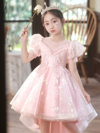 Children's Trailing Evening Dress Flower Girl Princess Dress Girls Host Wedding Dress Tulle Tutu Girls Costume for Piano Performance Summer