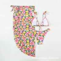 2024 Export Bikini Big Flower Skirt Sexy Bikini Cross-Border European and American Swimwear Three-Piece Amazon Swimsuit