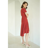 PISN Red French Retro Elegant Short Sleeve Dress