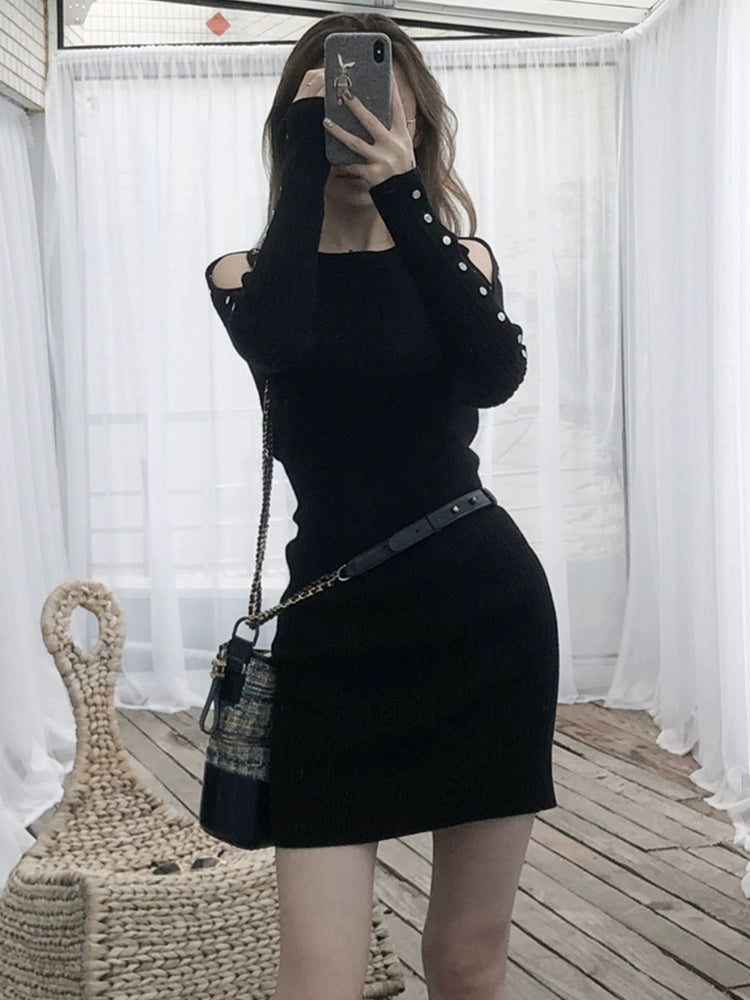 Inspirational Skirt off-Shoulder Black Slim Knit