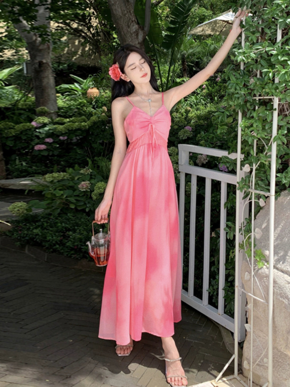 Sanya French Style Slim Looking Chiffon A- line Slip Dress Travel