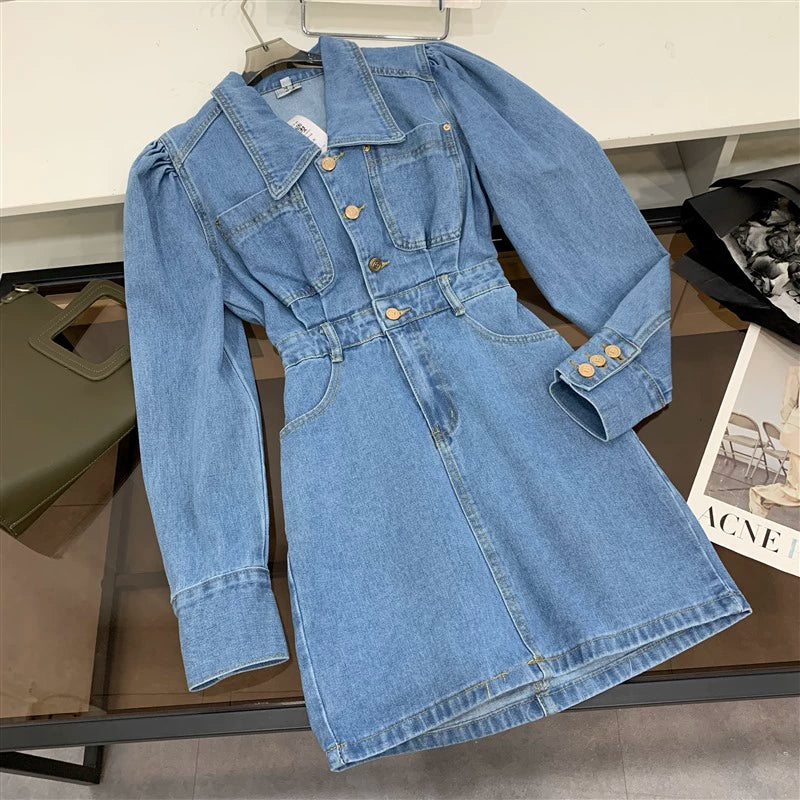 Polo 0.78kg Slimming Long Sleeves Denim Dress