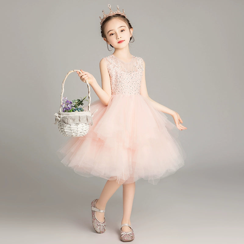 Princess Dress Girls Tulle Tutu Little Girls Western Style Flower Girl Wedding Dress Host Performance Wear Children's Catwalk Dress