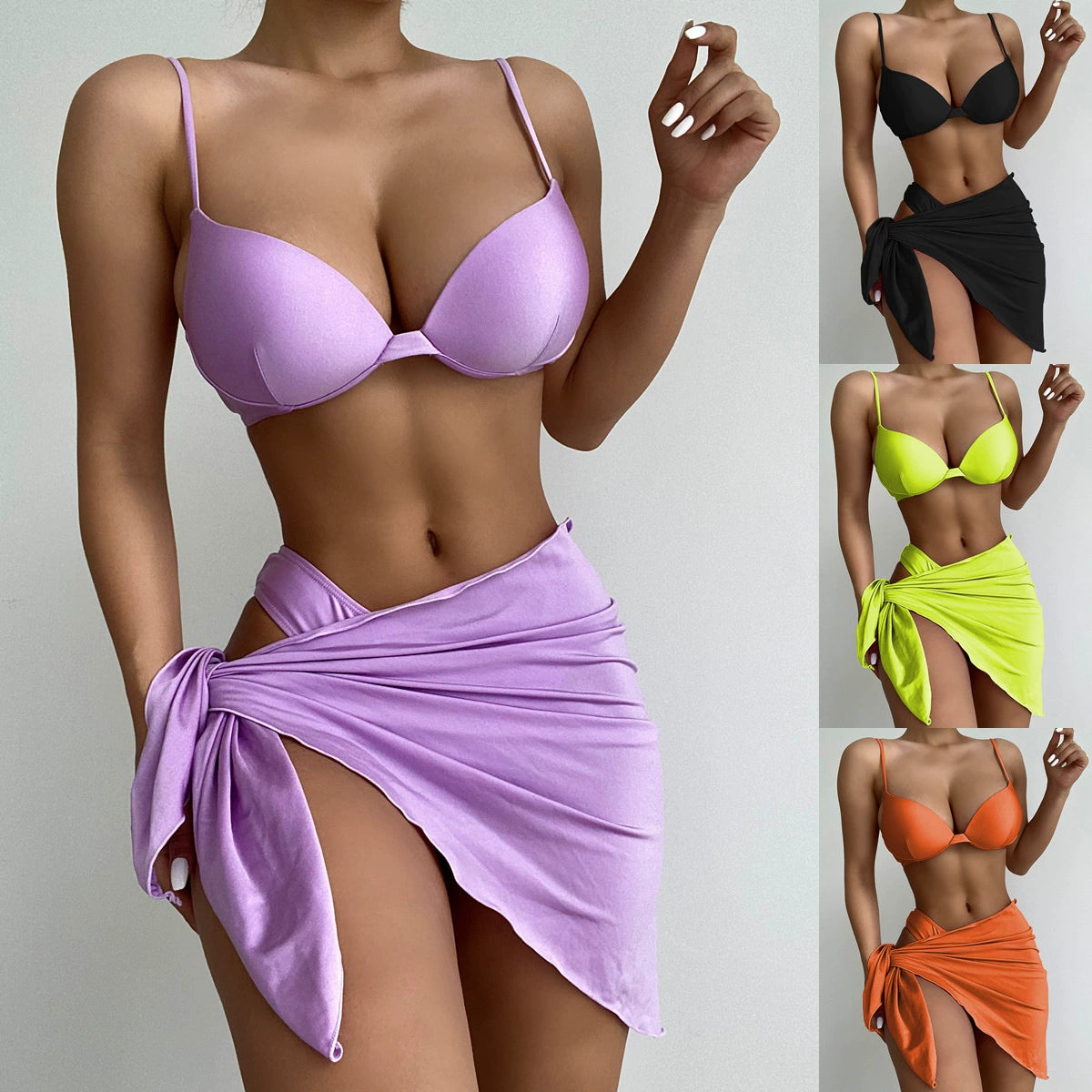 European and American Thin Band Chest Pad Push-up Split Swimsuit Triangle Bikini Beach High Waist Swimsuit Sexy Bikini Women