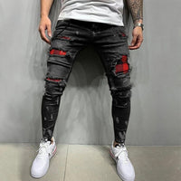 Cross-Border European and American Popular Men's Ripped Three-Color Jeans Amazon Patch Stretch Leg Jeans for Men J007