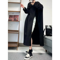 Phildan Hong Kong Style Designer Model High Slit Long Sleeve T-shirt Dress Long Large Version Pure Color Cotton Dress 523