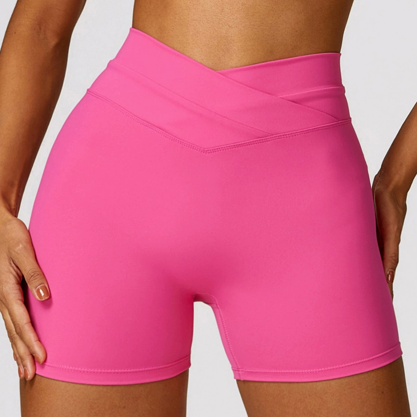 2024 Fashion Skinny Hip Raise Yoga Shorts Brushed Cross High Waist Workout Shorts Outwear Running Workout Pants Female