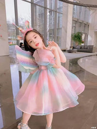 Girls' Dress Summer New Little Girls' Rainbow Skirt Western Style Children's Butterfly Wings Princess Dress Performance Dress