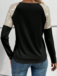 Fall and Winter European and American Stitching Black Long Sleeves Pullover Sequin