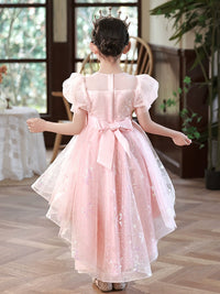 Children's Trailing Evening Dress Flower Girl Princess Dress Girls Host Wedding Dress Tulle Tutu Girls Costume for Piano Performance Summer