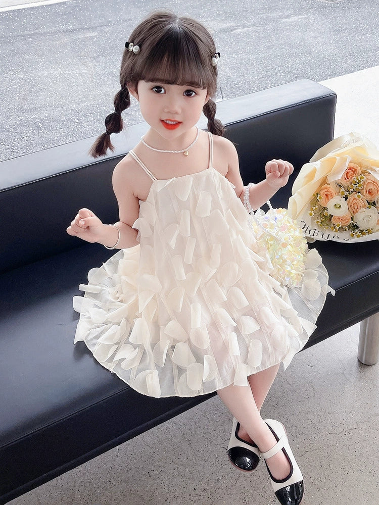 Women Children's Summer Clothing Petals Sleeveless Sling Dress 2023 New Girl's Elegant Sweet Formal Dress Princess Dress