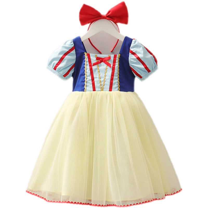 Girl Snow White Dress Summer Kids Short Sleeve Fashionable Princess Dress Girl Tulle Tutu Skirt Birthday Dress