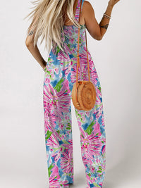 Fashion Smocking Thin Print High Waist Jumpsuit