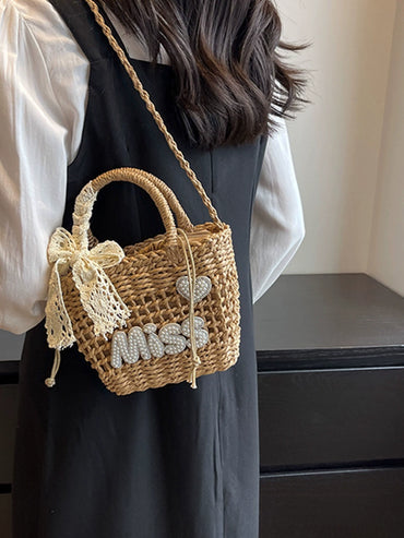 Women's Bag Vacation Style Lace Satchel Straw Woven Bag