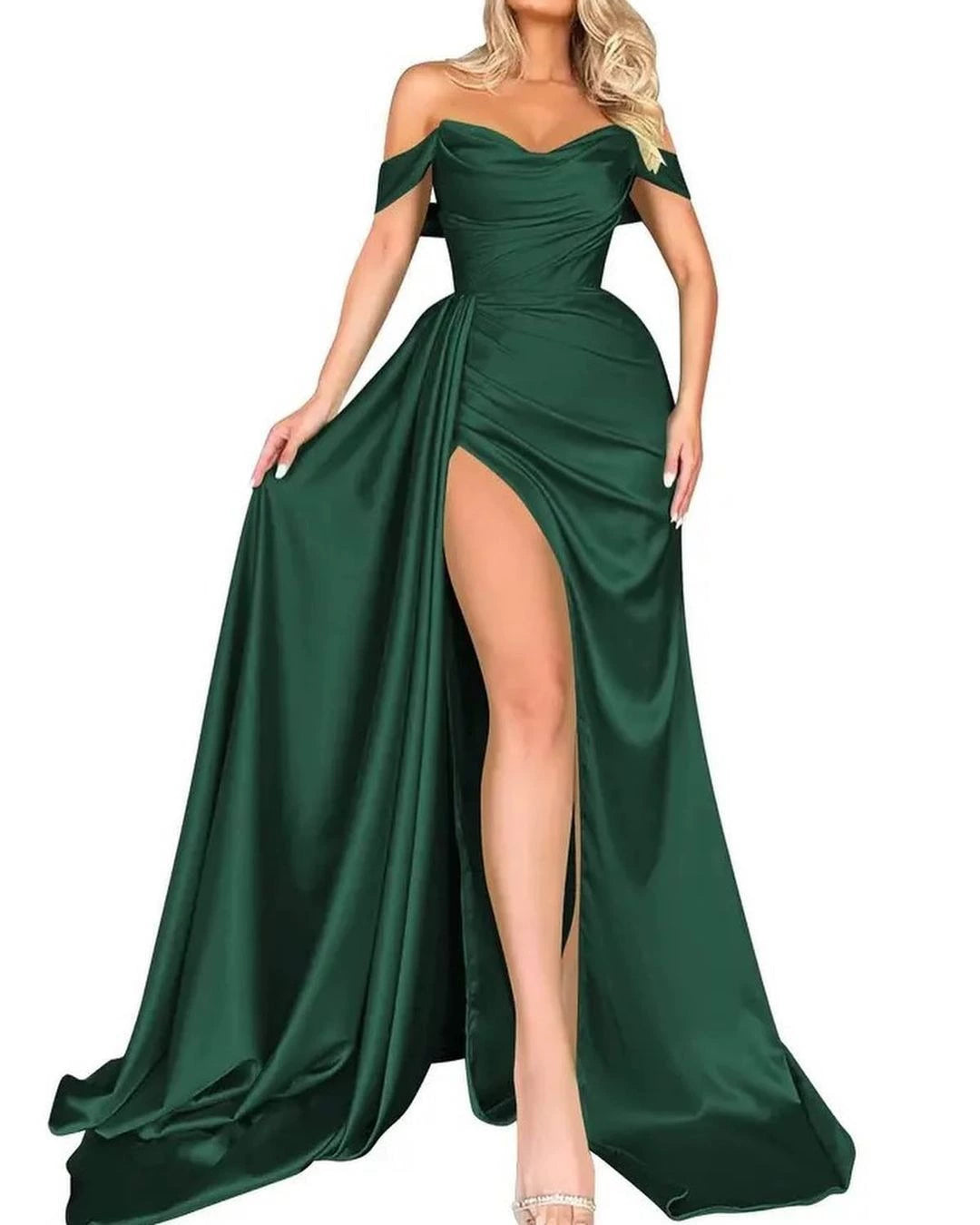 Cross-Border Foreign Trade High Slit Sexy off-the-Shoulder Evening Gown