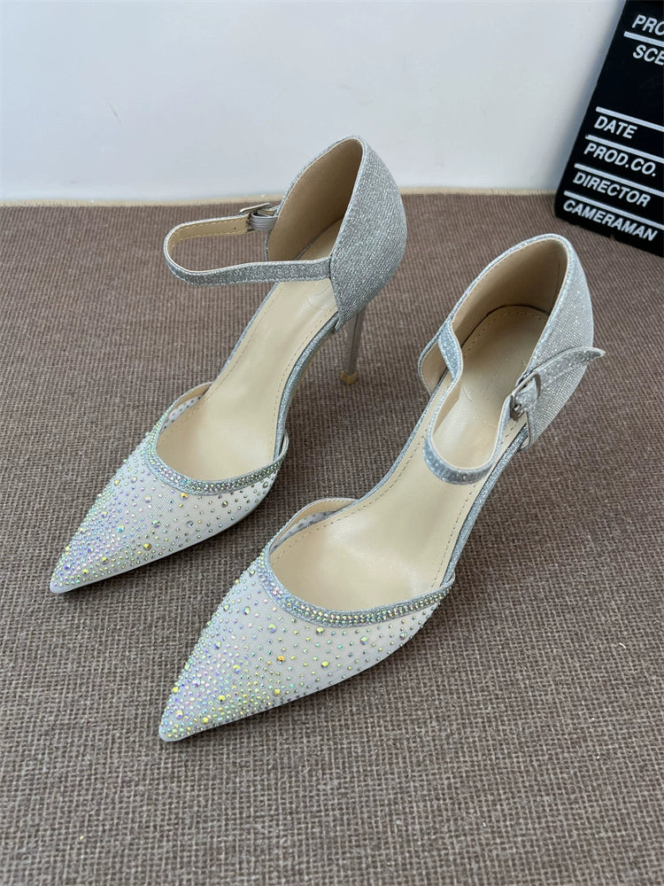Stiletto Heel Elegant Graceful Pointed Toe Rhinestone Bridesmaid Shoes