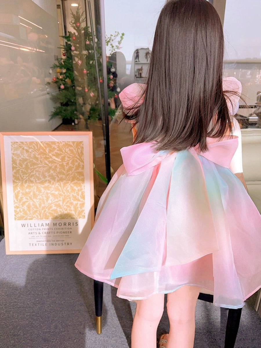 Girls' Dress Summer New Little Girls' Rainbow Skirt Western Style Children's Butterfly Wings Princess Dress Performance Dress