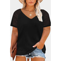 European-Style T-shirt Casual Loose V-neck Pullover Fat Woman