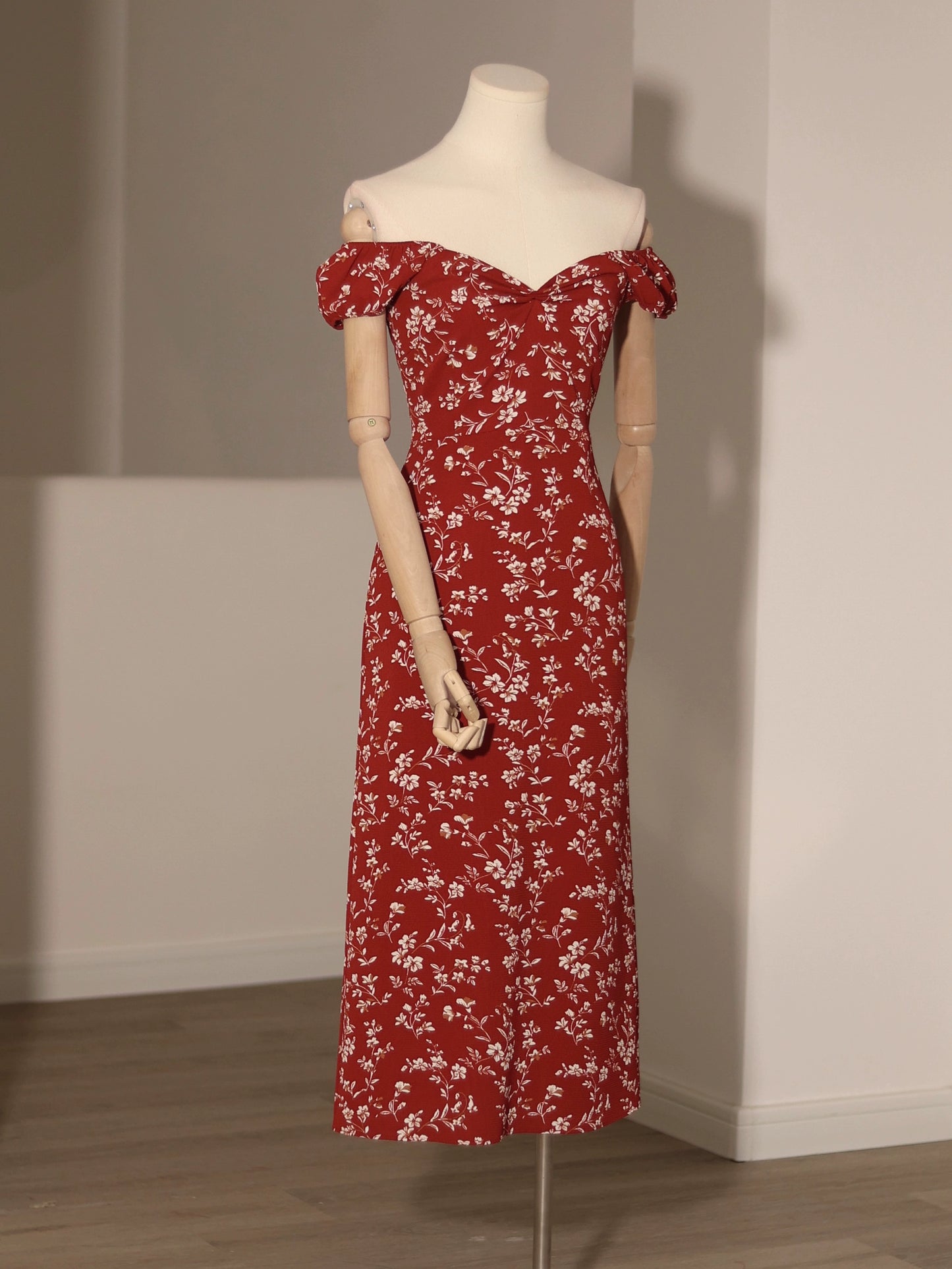 Retro V-neck Hip Red Small Floral Women's Summer Holiday Skirt