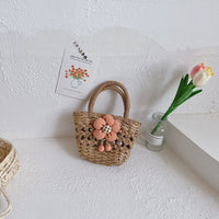 INS Summer Kids Straw Woven Bag Girl Rattan Flower Hand Bag Princess Retro and Fashion All-Matching Accessory Bag