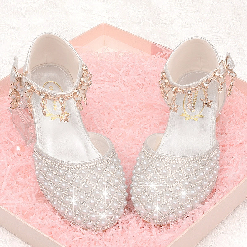 White Dress Catwalk Performance Pearl Crystal Princess Shoes