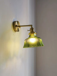 Retro Brass Green Glass Bedroom Style Wall Lamp