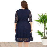 Export Fat Sister 150.00kg Amazon Spring and Summer New European and American plus Size Women's Clothes round Neck Lace Dress Medium