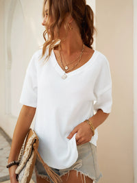 Dillamon Solid Color Casual Half-Sleeve European and American Style Top