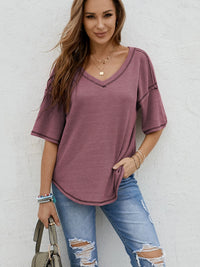 Dillamon Solid Color Casual Half-Sleeve European and American Style Top