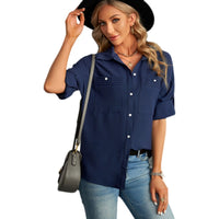 Short-Sleeved Summer New Single-Breasted Lapel Casual Shirt