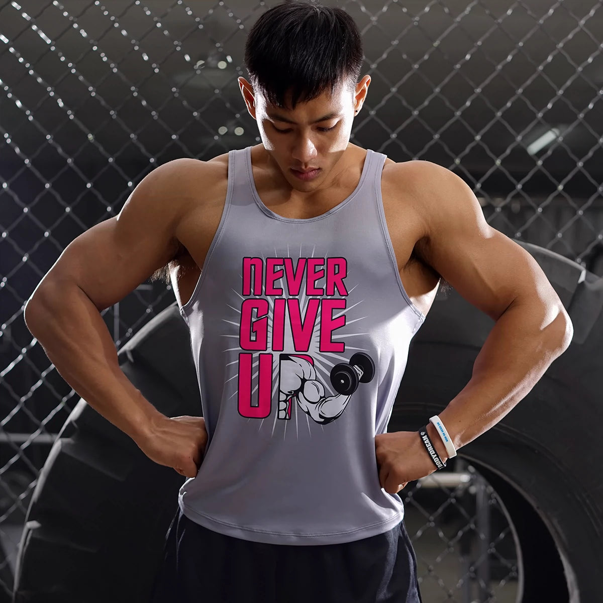 Narrow Shoulder Fashion Print Sleeveless T-shirt I-Shaped Vest