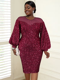 Fashion plus Size Patchwork Sequined Dress Dress Mesh