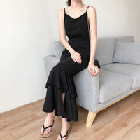 Spring and Autumn French Style Super Long Strap Dress Fishtail