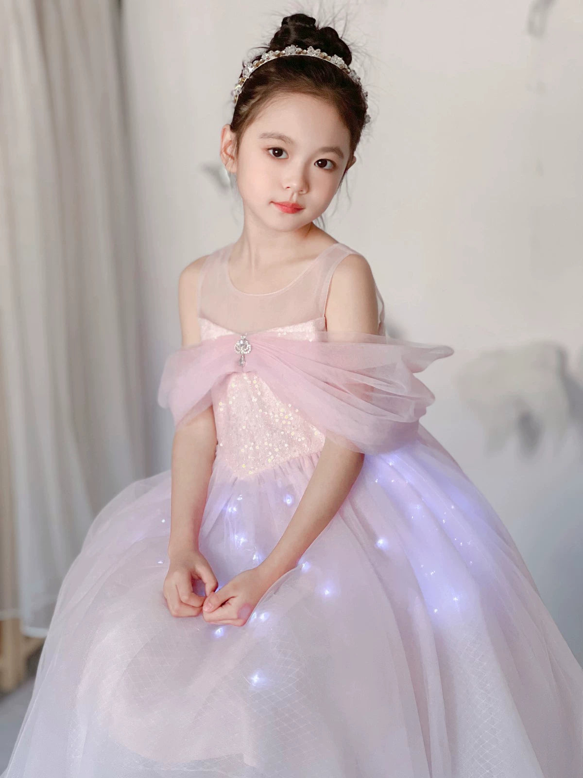 Luminous Princess Dress Girl Summer Aisha Dress Blue Birthday Pink Gauze Dress 61 Flower Girl Dress