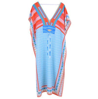 Fashion Polyester Print Front and Back V-neck Beach Cover-up Seaside Holiday Shirt Dress Bikini Cover