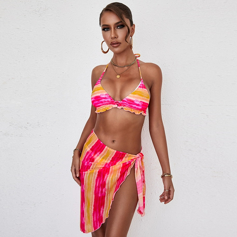 European and American Personalized Bikini Three-Piece Set Summer New Seaside Beach Vacation Sexy Backless Split Swimsuit Set